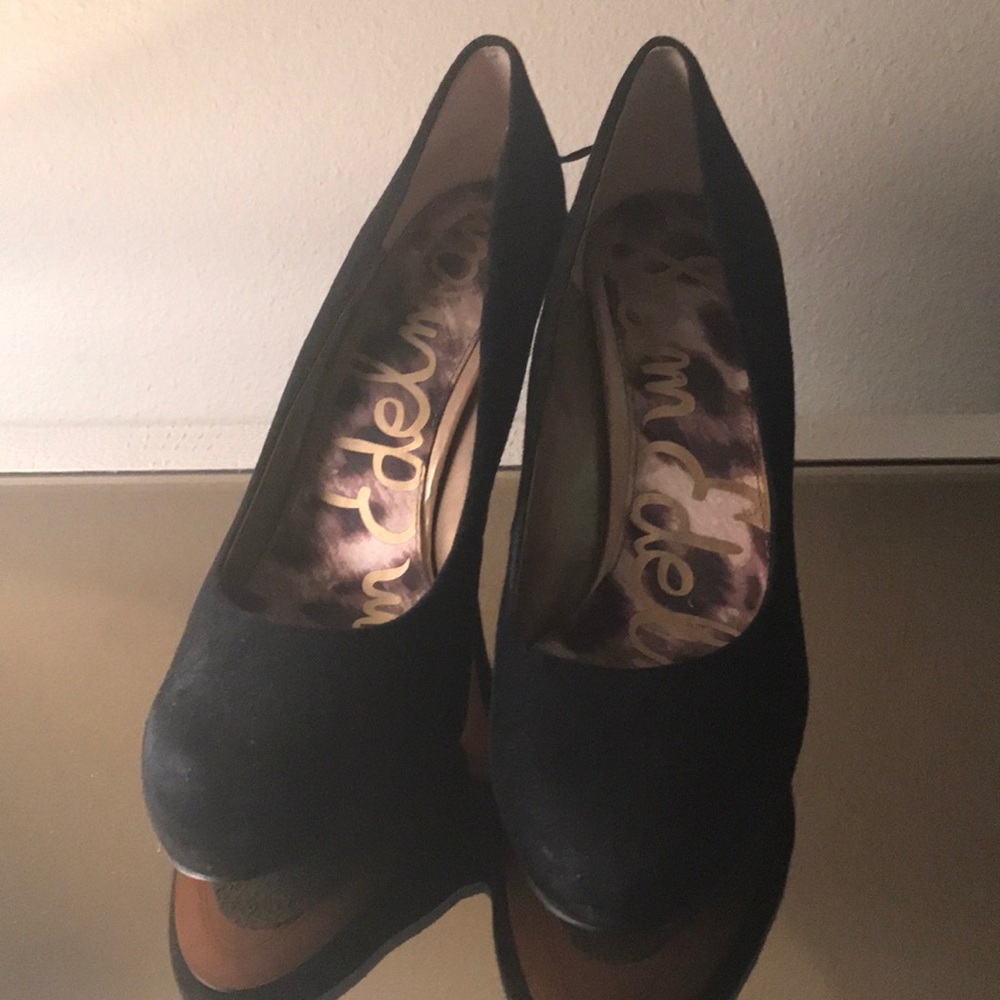 Black suede high heels
